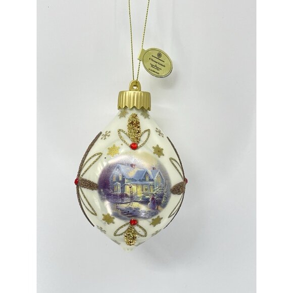 Set of 4 Thomas Kinkade Bradford Glow of the Holiday Glass Christmas Ornaments - Picture 9 of 15